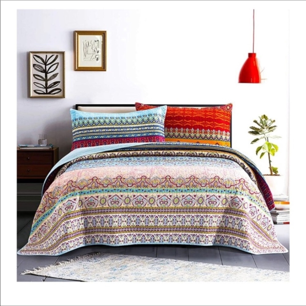 🆕️ Boho Quilt Set King 3pc Coverlet New
